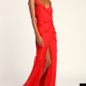 Lulus Red Ruffled Maxi Dress